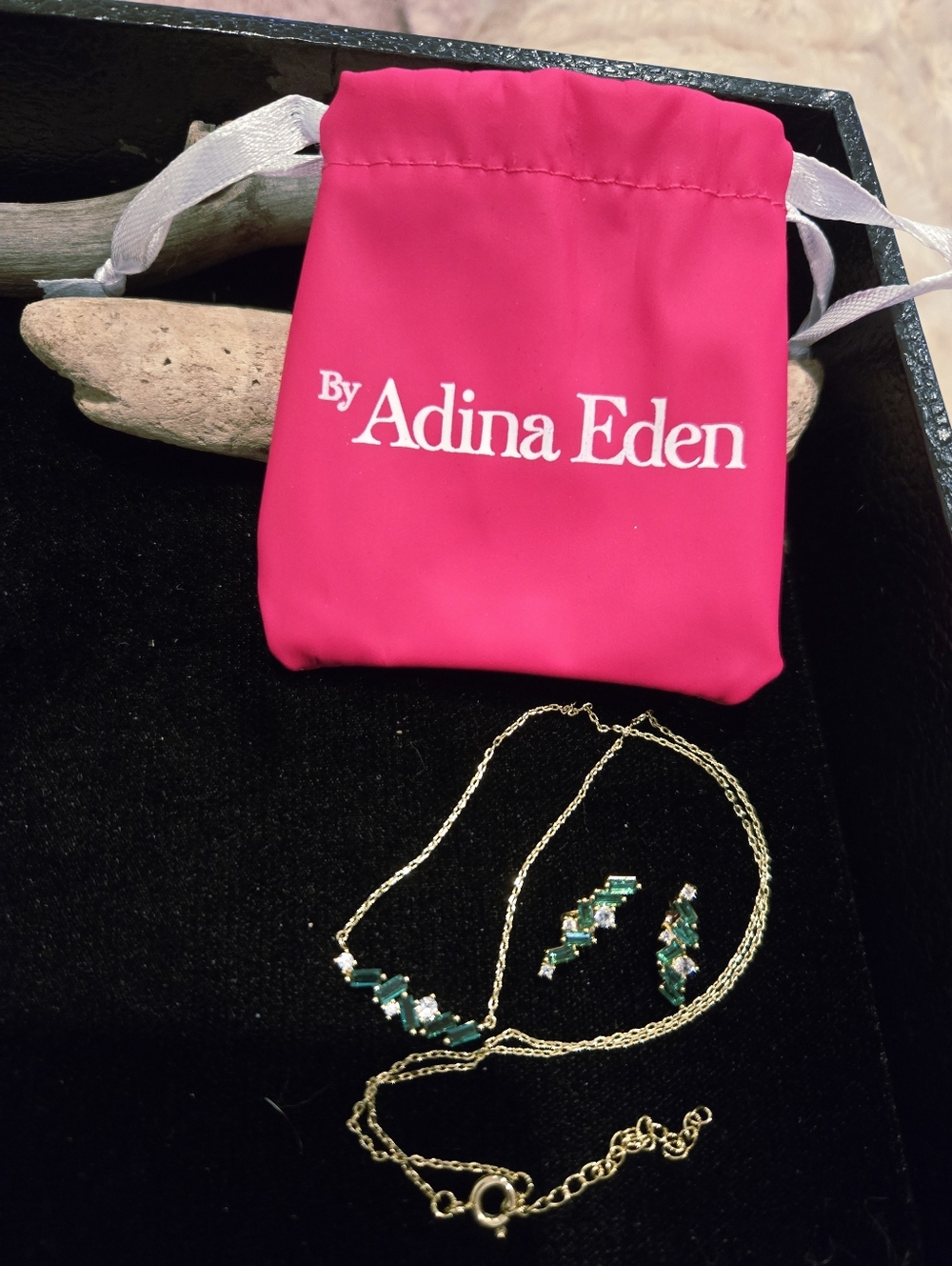 Adina Eden Gold Tone Necklace and Earring Set with Emerald Green Crystals